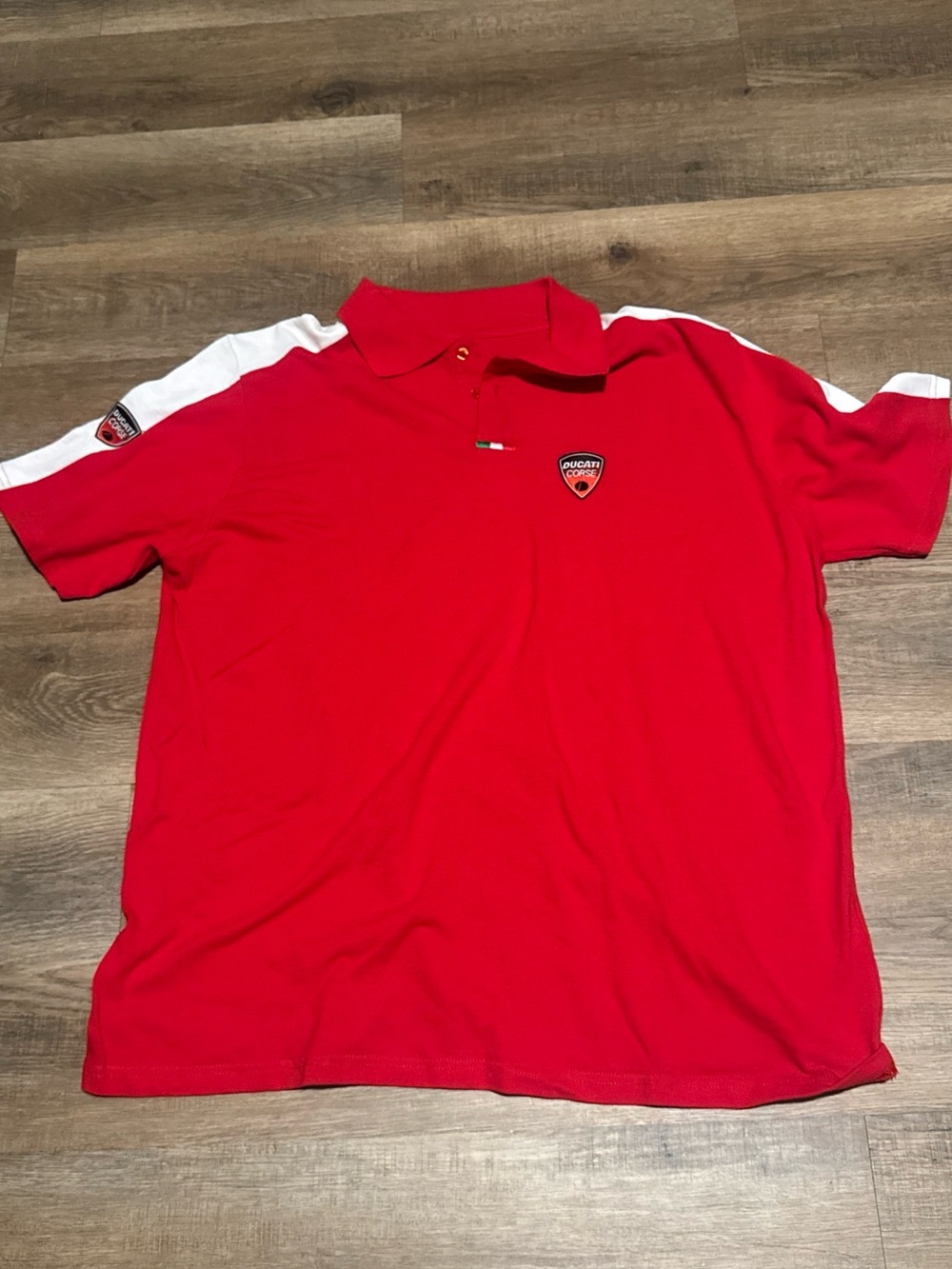 Ducati Corse Men’s Red Polo Shirt with White Shoulder Panels